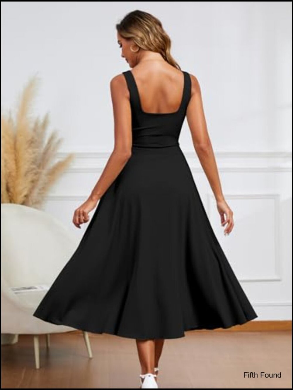Women's Square Neck Sleeveless Maxi Dress - Flowy Ruffle Hem - Smocked Back - Picture 2 of 7
